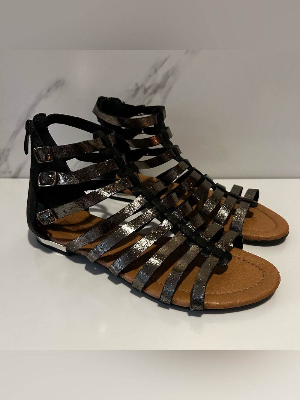 Piccadilly Metallic Black Gladiator Sandals